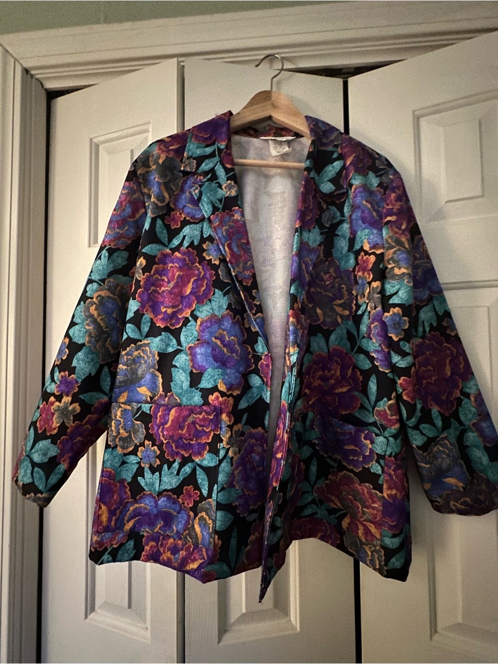 Floral Brocade Blazer in Black, Purple & Teal